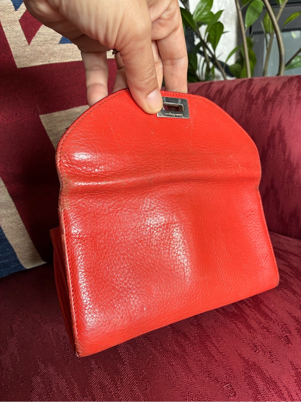Salvatore Ferragamo Orange Pebbled Leather Clutch Purse with Original Papers - Picture 13 of 13